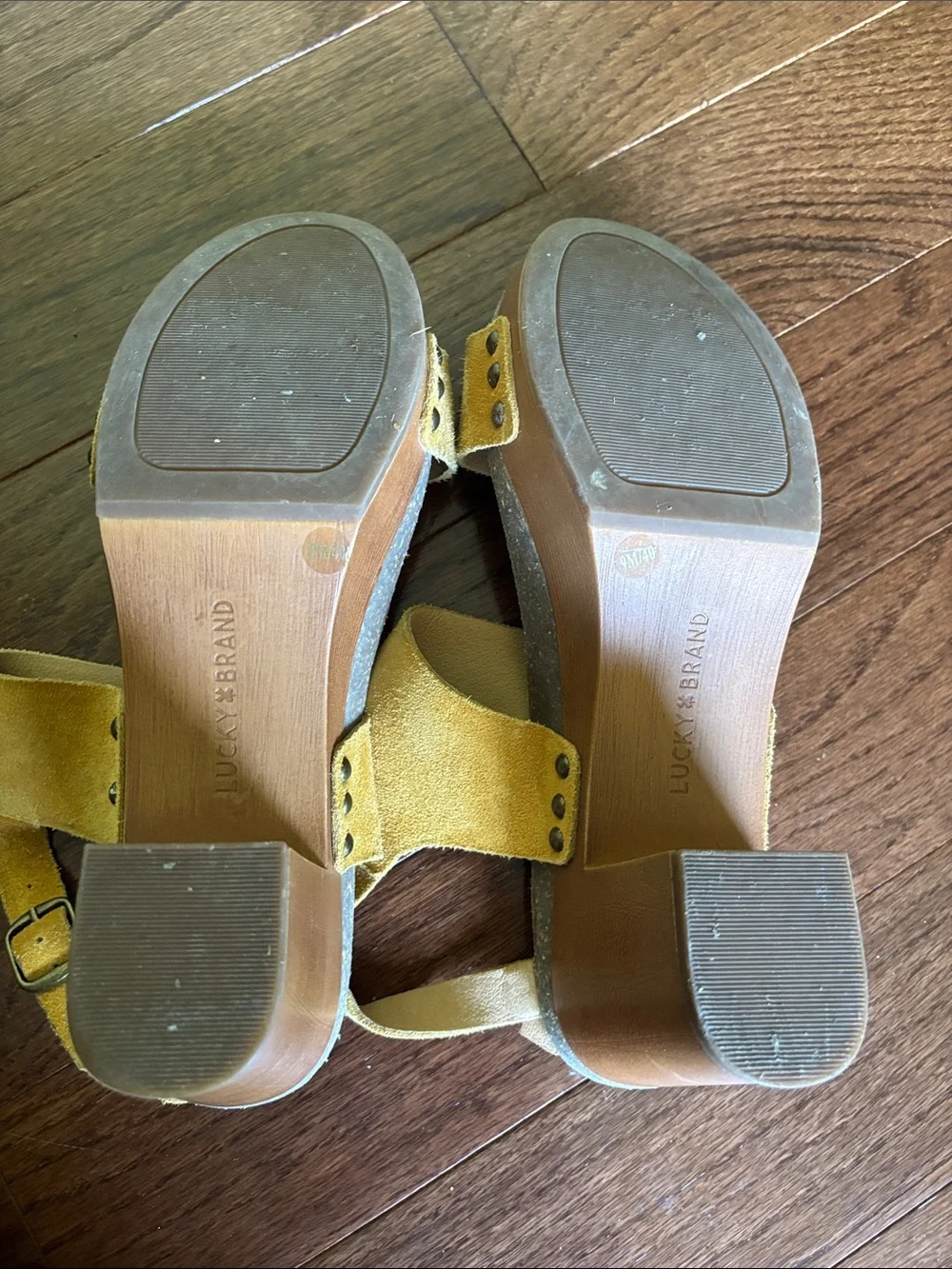 Lucky Brand Yellow Suede Block Heel Sandals - Women 9
